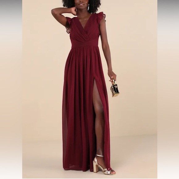Lulus Gorgeous Goal Burgundy Pleated Backless Surplice Maxi Dress Size M - Picture 1 of 12